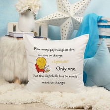 Qoeuyl Boutique Psychologist Lightbulb Baskılı Psikolog Hediyelik Elyaf Saten Dekoratif Yastık