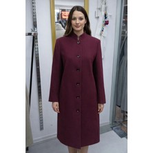 Mare Butik Düğmeli Uzun Kaban Bordo