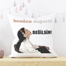 Qoeuyl Boutique Benden Değerli Değilsin Baskılı Komik Hediyelik Elyaf Saten Dekoratif Yastık