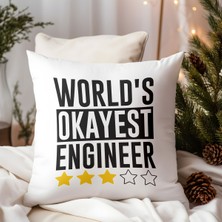 Qoeuyl Boutique World's Okayest Engineer Baskılı Mühendis Hediyelik Elyaf Saten Dekoratif Yastık