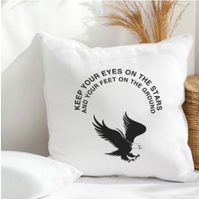 Qoeuyl Boutique Keep Your Eyes On The Stars Baskılı Motivasyon Hediyelik Elyaf Saten Dekoratif Yastık