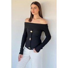 Gülseli Kadın Madonna Yaka Gold Detaylı Bluz P-00020147