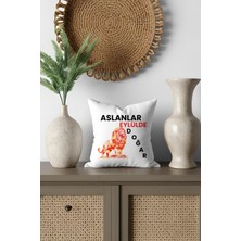 Qoeuyl Boutique Aslanlar Eylülde Doğar Baskılı Doğum Günü, Eş, Sevgili, Arkadaş Hediye Saten Mini Dekoratif Yastık
