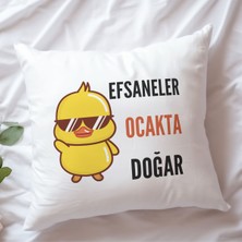 Qoeuyl Boutique Efsaneler Ocakta Doğar Baskılı Doğum Günü Hediyelik Elyaf Saten Dekoratif Yastık
