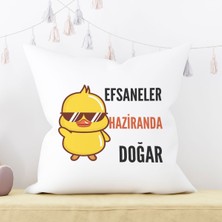Qoeuyl Boutique Efsaneler Haziranda Doğar Baskılı Doğum Günü Hediyelik Elyaf Saten Dekoratif Yastık