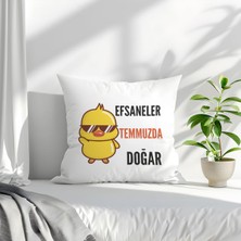 Qoeuyl Boutique Efsaneler Temmuzda Doğar Baskılı Doğum Günü Hediyelik Elyaf Saten Dekoratif Yastık