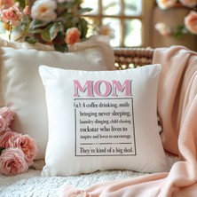 Qoeuyl Boutique Happy Mother's Day No:2 Baskılı Anneler Günü Hediyelik Elyaf Dolgulu Saten Dekoratif Yastık