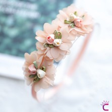 Cinderella Zarif Çiçekli Yumuşak Kız Bebek Bandana Somon Pembe Tonlu - Doğum Günü Saç Bandı Yenidoğan Tokası