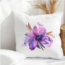 Qoeuyl Boutique Mor Çiçek Baskılı  Hediyelik Elyaf Saten Dekoratif Yastık