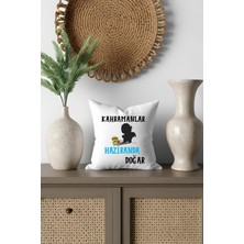 Qoeuyl Boutique Kahramanlar Bu Ayda Doğar Baskılı Eş, Sevgili, Arkadaş Baba Hediyelik Saten Mini Dekoratif Yastık