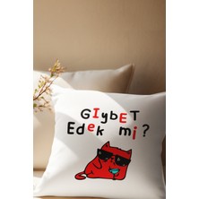 Qoeuyl Boutique Gıybet Edek Mi-Kedi Baskılı Eğlenceli Hediyelik Saten Dekoratif Yastık