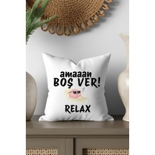 Qoeuyl Boutique Aman Boşver Yazı Baskılı Doğum Günü, Eş, Sevgili, Arkadaş Hediyelik Saten Mini Dekoratif Yastık