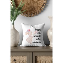 Qoeuyl Boutique Insanlar Soğuk Üşütürsün-Sevimli Tavşan Baskılı Doğum Günü Hediyelik Saten Mini Dekoratif Yastık