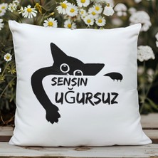 Qoeuyl Boutique Sensin Uğursuz Baskılı Komik Hediyelik Elyaf Saten Dekoratif Yastık
