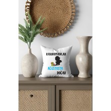 Qoeuyl Boutique Kahramanlar Bu Ayda Doğar Baskılı Eş, Sevgili, Arkadaş Baba Hediyelik Saten Mini Dekoratif Yastık