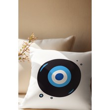 Qoeuyl Boutique Nazar Boncuğu Baskılı Hediyelik Elyaf Saten Dekoratif Yastık