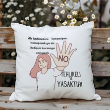 Qoeuyl Boutique Ilk Kahvesini Içememişse Konuşmak Yasaktır Baskılı Komik Hediyelik Elyaf Saten Dekoratif Yastık