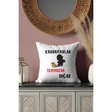 Qoeuyl Boutique Kahramanlar Bu Ayda Doğar Baskılı Eş, Sevgili, Arkadaş Baba Hediyelik Saten Mini Dekoratif Yastık