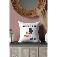 Qoeuyl Boutique Kahramanlar Bu Ayda Doğar Baskılı Eş, Sevgili, Arkadaş Baba Hediyelik Saten Mini Dekoratif Yastık
