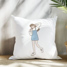 Qoeuyl Boutique Anime Kızı Baskılı Hediyelik Elyaf Saten Dekoratif Yastık