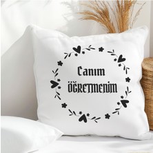 Qoeuyl Boutique Canım Öğretmenim Baskılı Öğretmenler Günü Hediyelik Elyaf Saten Dekoratif Yastık
