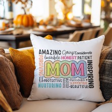 Qoeuyl Boutique Amazing Mom Baskılı Anneler Günü Hediyelik Elyaf Dolgulu Saten Dekoratif Yastık