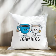Qoeuyl Boutique Tea Mates Baskılı  Hediyelik Elyaf Saten Dekoratif Yastık