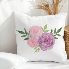 Qoeuyl Boutique Gül Bahçesi Baskılı Hediyelik Elyaf Saten Dekoratif Yastık