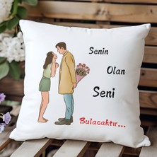 Qoeuyl Boutique Senin Olan Seni Bulacaktır Baskılı Motivasyon Hediyelik Elyaf Saten Dekoratif Yastık