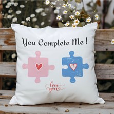 Qoeuyl Boutique You Complete Me Yapboz Eş Sevgili Baskılı Elyaf Dolgulu Hediyelik Yastık
