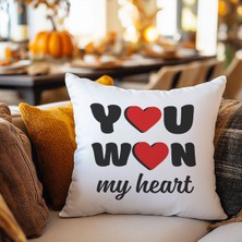 Qoeuyl Boutique You Won My Heart Baskılı Eş Sevgili Romantik Hediyelik Elyaf Saten Dekoratif Yastık