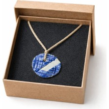 Cogo Seramik Bohem Seramik Kolye – El Yapımı Mavi Dokulu Yuvarlak Kolye (Kraft Kutulu)