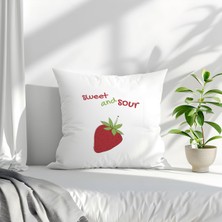 Qoeuyl Boutique Sweet And Sour Baskılı  Hediyelik Elyaf Saten Dekoratif Yastık
