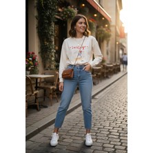 Le'sluette Kadın Oversize Sosis Köpek (Dachshund) Baskılı %100 Pamuk Yüksek Kalite T-Shirt Krem