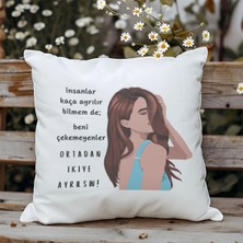 Qoeuyl Boutique Beni Çekemeyenler Ortadan Ikıye Ayrılsın Baskılı Hediyelik Elyaf Dolgulu Saten Dekoratif Yastık