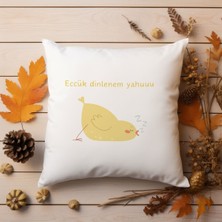 Qoeuyl Boutique Eccük Dinlenem Yahu Baskılı Komik Hediyelik Elyaf Saten Dekoratif Yastık
