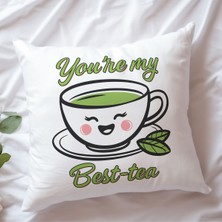 Qoeuyl Boutique You Are My Best Tea Baskılı  Hediyelik Elyaf Saten Dekoratif Yastık