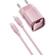 Realpower Gan 20W Usb-C Hızlı Şarj Cihazı ve Kablo Set Pembe Pd (Usb-C - Lightning) TCS20WPI