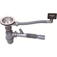 Akkon Lüks Çöpmak Taslı Körüklü Çift Çıkışlı Yandan Taşmalı Lavabo ve Evye Sifonu Gider Borusu Akordiyon Plastik Geniş Kafa Paslanmaz