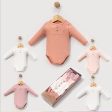 Ozz Baby Yeni Doğan Kız  Bebek 0/3-3/6 Ay % 100 Pamuklu Kaşkorse Uzun Kollu 5li Kutulu Body ( Hediyelik )