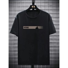 20/1 Penye Compack Futre Baskılı Oversize Kısa Kol Bisiklet Yaka T-Shirt - Siyah