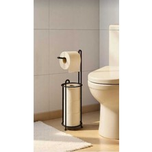Alper Banyo Yeni Model Dekoratif Yedekli Ayaklı Tuvalet Kağıtlığı Siyah