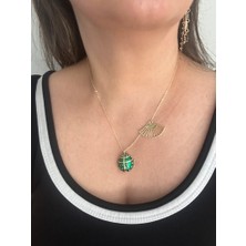 ALS Tasarım Dünyası Çelik Yeşil ve Gold Uyumlu Uğur Böceği Kolye