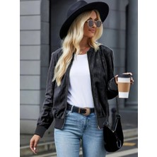 ModaSize Kadın Uzun Kollu Önden Fermuarlı Süet Ceket