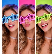 Neon Fosforlu Yıldız Panjur Gözlük 12 Adet – 80’ler 90’lar Parti Stili