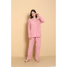 Seboteks Önden Düğmeli Desenli Kışlık Polar Kadın Pijama Takımı 1620