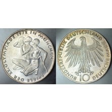 Banknoting Almanya Gümüş 10 Mark 1972 G. Hatıra-Münih Olimpiyat Oyunları. 15,5 gr Çil(-).