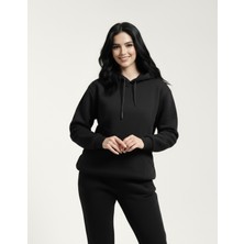 Veleno Siyah Kadın 3 Iplik Içi Pamuklu Yandan Cepli Eşofman Takımı Kışlık Yumuşacık Dokulu Polarlı Yünlü