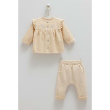Caramell Soft Style Gırl Fırfır Detaylı Triko Alt Üst Takım - TKK2103 - Bej - 9 - 12 Ay Bej