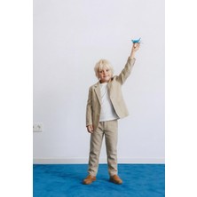 Magu Erkek Çocuk Pamuklu Bej Blazer Takım – Ceket, Pantolon ve T-Shirt Dahil (3'lü Set)